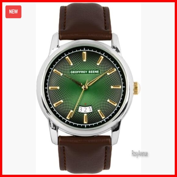 Men's 42mm Dress Watch with Leather Band, Quartz Movement, Date Window